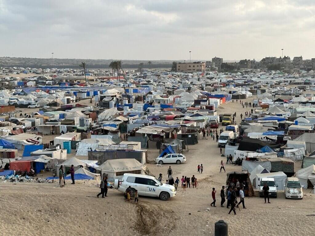 Temporary tented accommodation has been set up for people who have been displaced from across Gaza. 