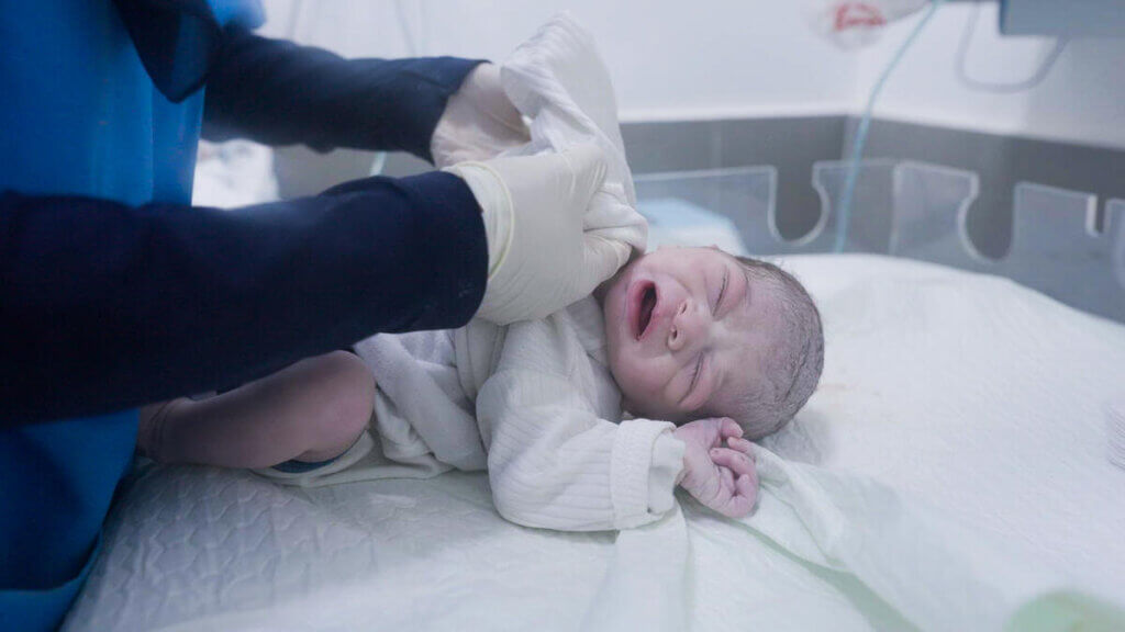 Newborn in Gaza receives care.